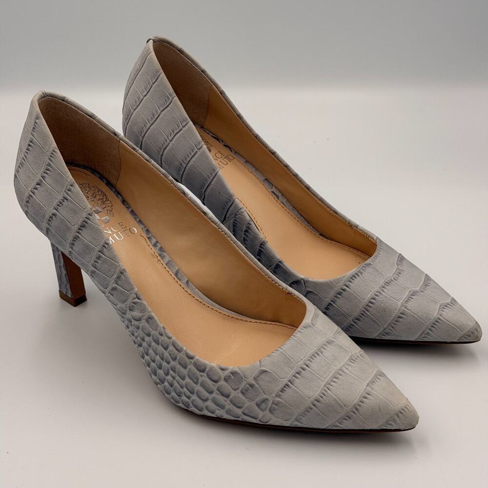 Vince Camuto Pointed Toe Croc Embossed Grey Pumps Womens Size US 6.5